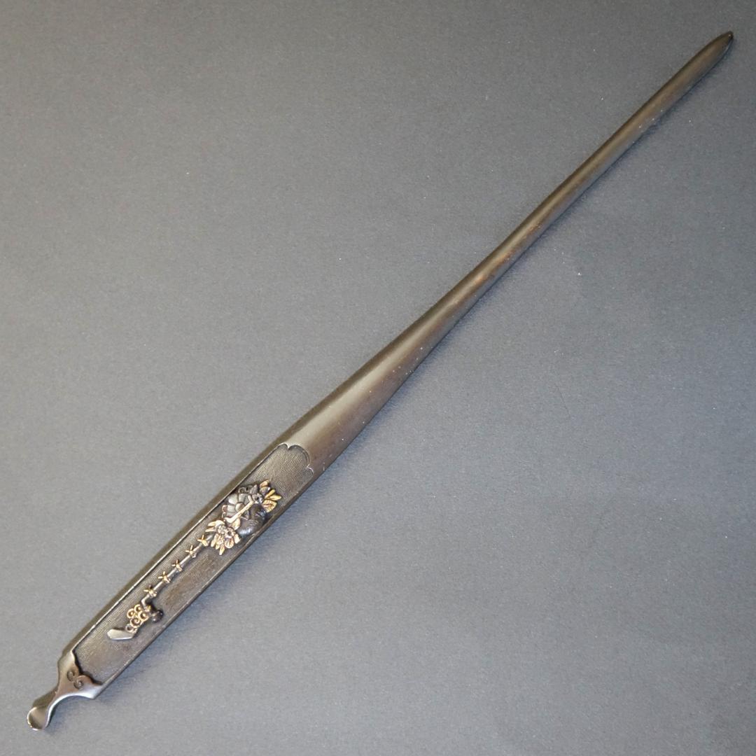 【祝飾図笄 赤銅魚子地】鍔 鐔 笄 日本刀 刀装具 武具 骨董 アンティーク