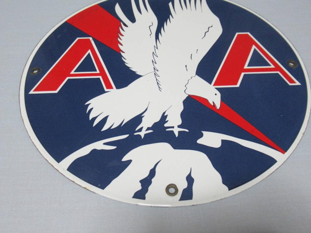 未使用 希少 1950年代◆アメリカン航空 円形ホーロー看板 直径30cm