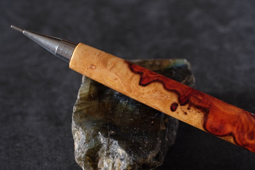 PG5木軸カスタム0178　高村杢工房 製図用シャープペンシル　極上の花梨瘤紅白