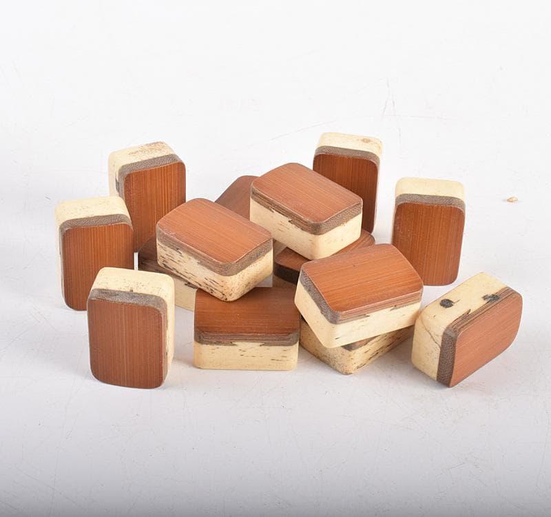 中国　竹嵌　骨牌　背竹牌　麻雀牌　皮ケース付　M　8694