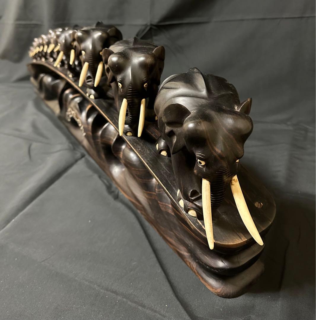 手彫りの象の彫刻 - 高品質エボニー製アート作品（スリランカ製）