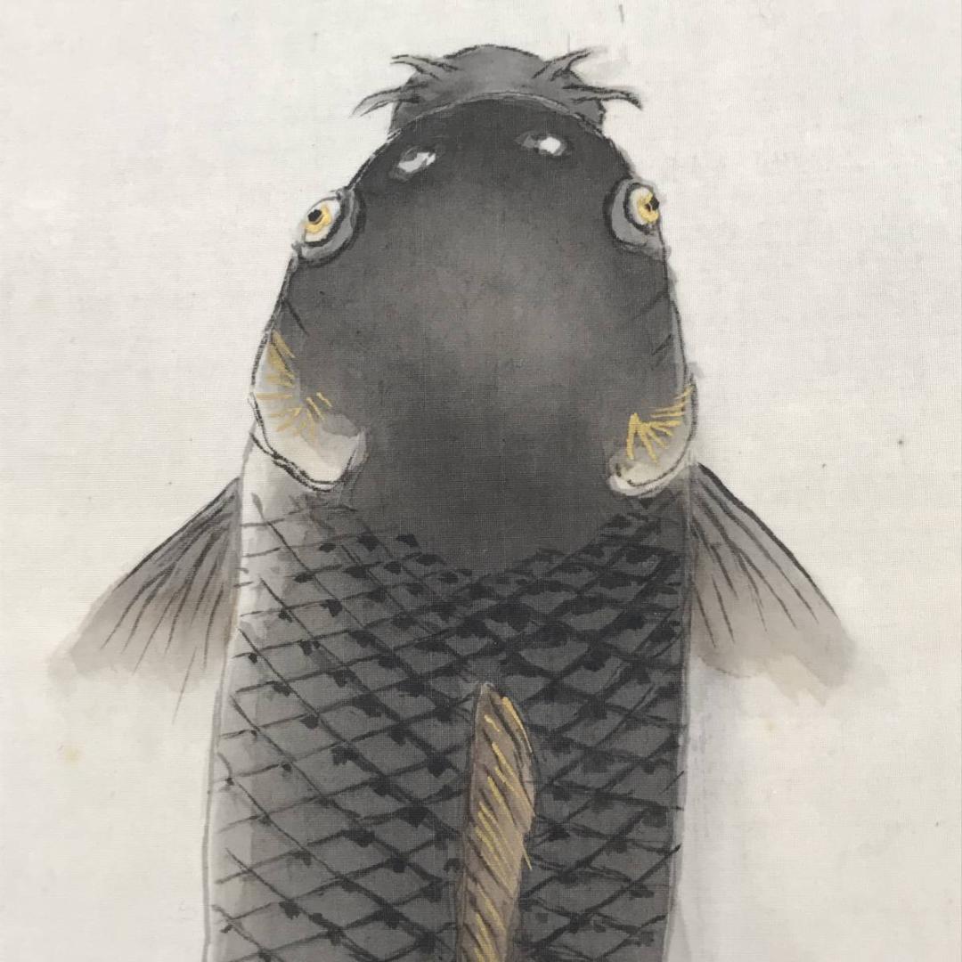 【真作】香雪/鯉滝昇り図/登龍門/鯉図/コイ図/掛軸/名家伝来/AC-73