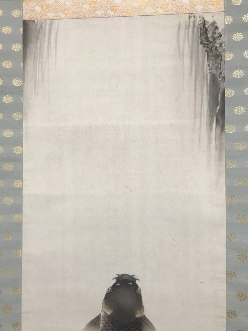 【真作】香雪/鯉滝昇り図/登龍門/鯉図/コイ図/掛軸/名家伝来/AC-73