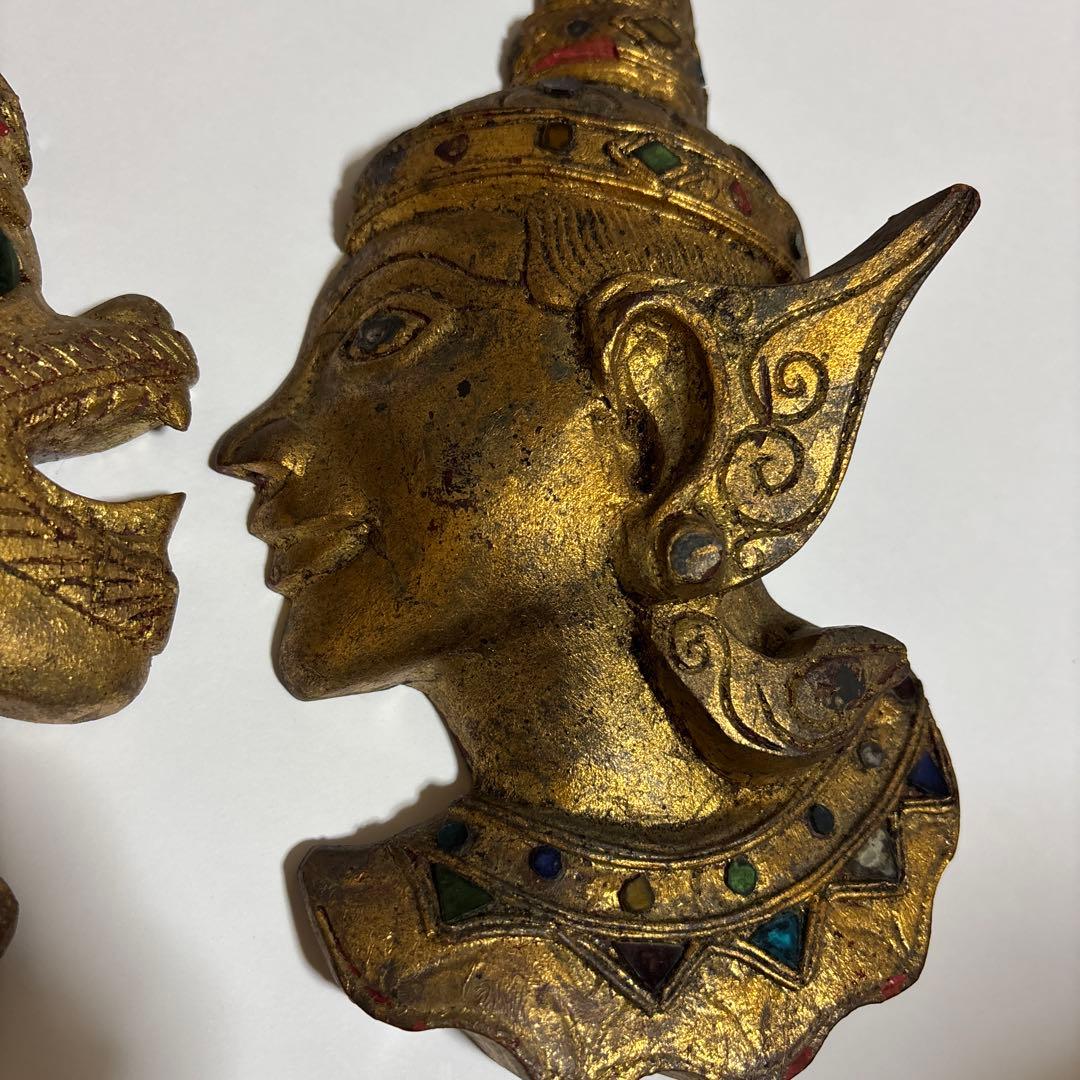 バリ島 木彫り 仮面 ウォールデコ エスニック アジアン雑貨 金風仕上げ