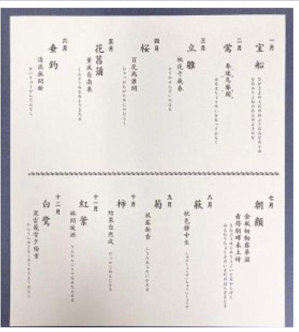 茶道具　色紙12ヶ月　西部文浄老師筆複製