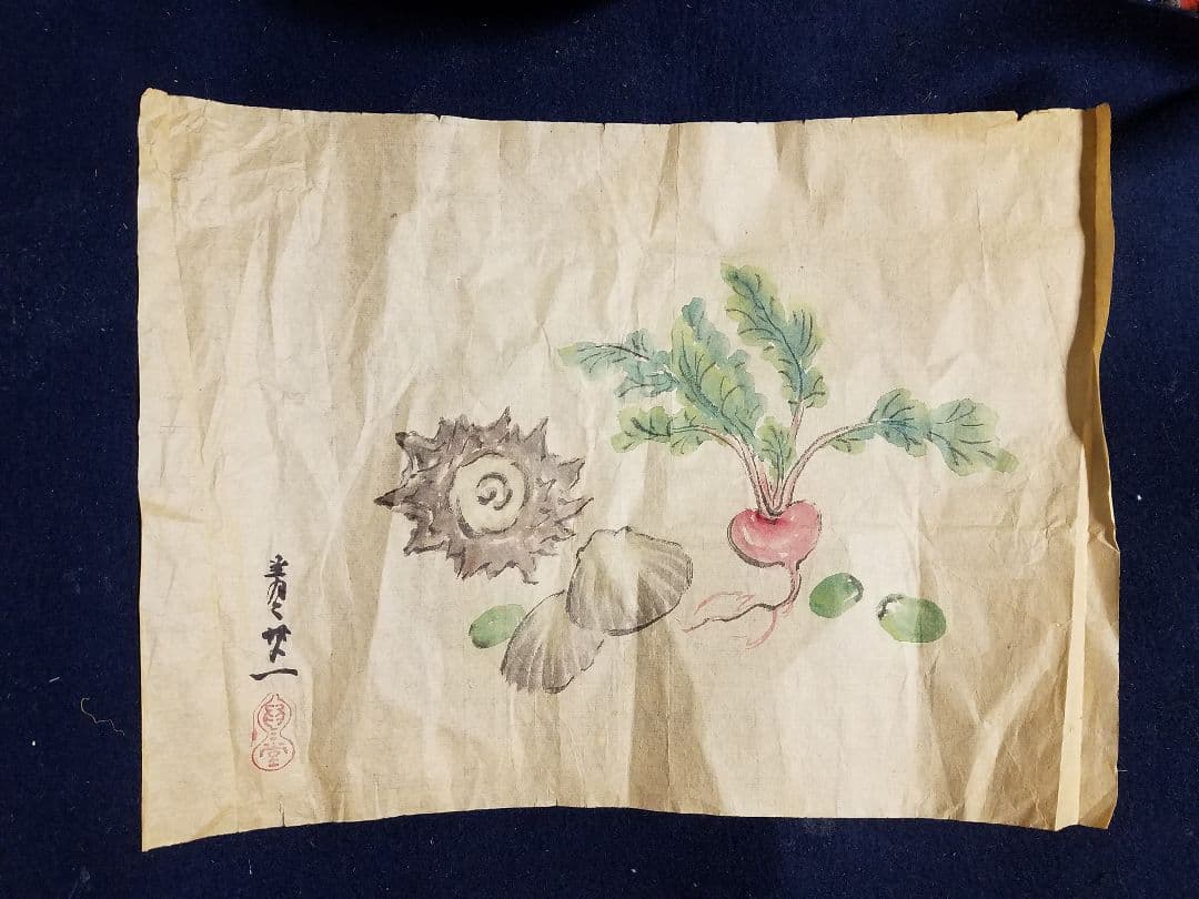 鈴木其一作　静物　肉筆　紙本　捲り