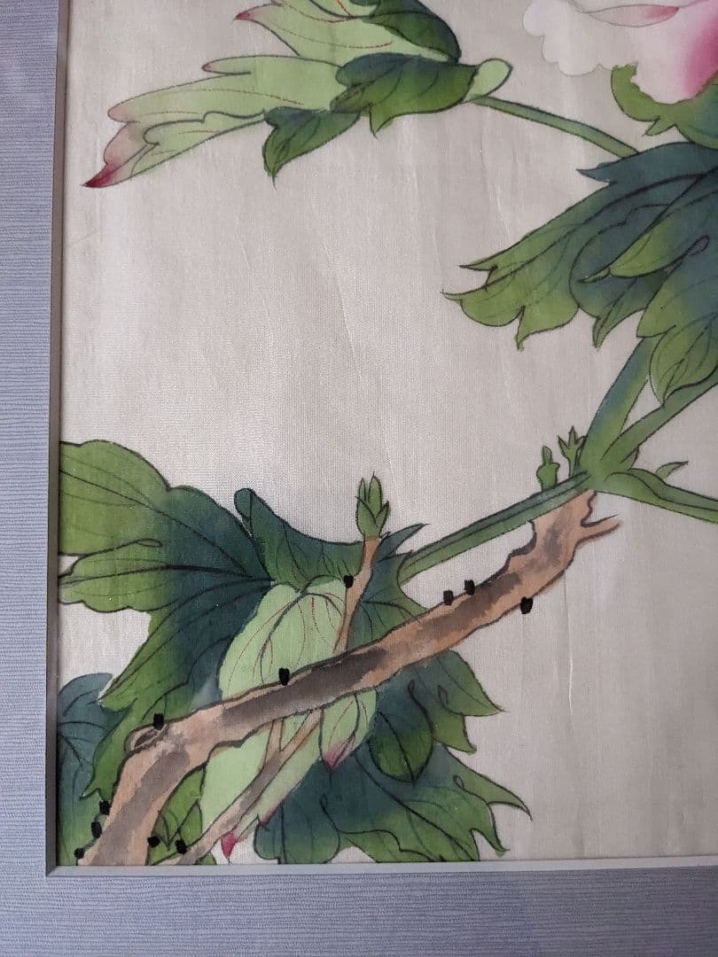 ♦木原和敏 日展特選 絹本彩色画 牡丹 額縁ガラス入 日展会員 洋画家 広島県