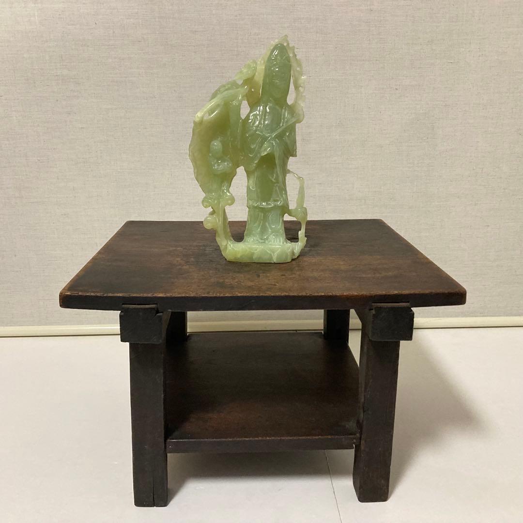 翡翠 観音菩薩 仏像 置物 彫刻 工芸品 美術品 骨董 レトロ