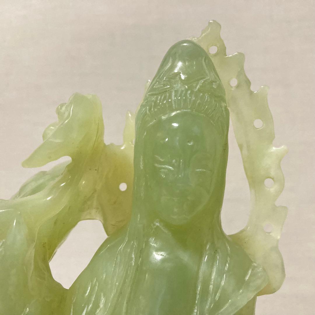 翡翠 観音菩薩 仏像 置物 彫刻 工芸品 美術品 骨董 レトロ