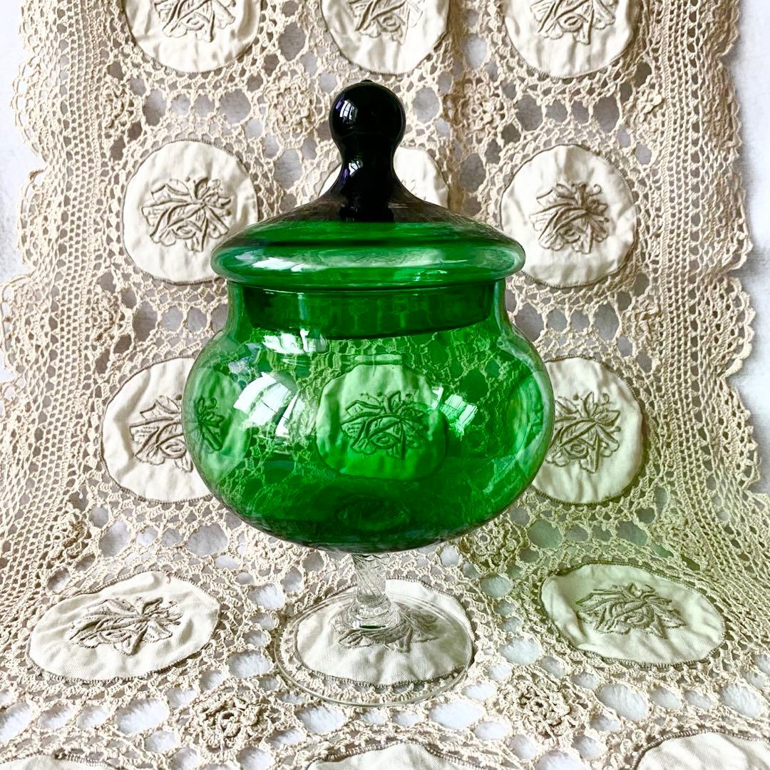魔女の薬瓶　ヴィンテージ・エンポリベルデガラス　ボンボニエール・キャンディポット