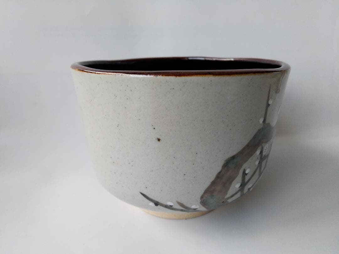 アサボン膳所焼淡海ぜぜ 陽炎園 岩崎新定 色絵 水と紅白梅 茶碗共箱 新品