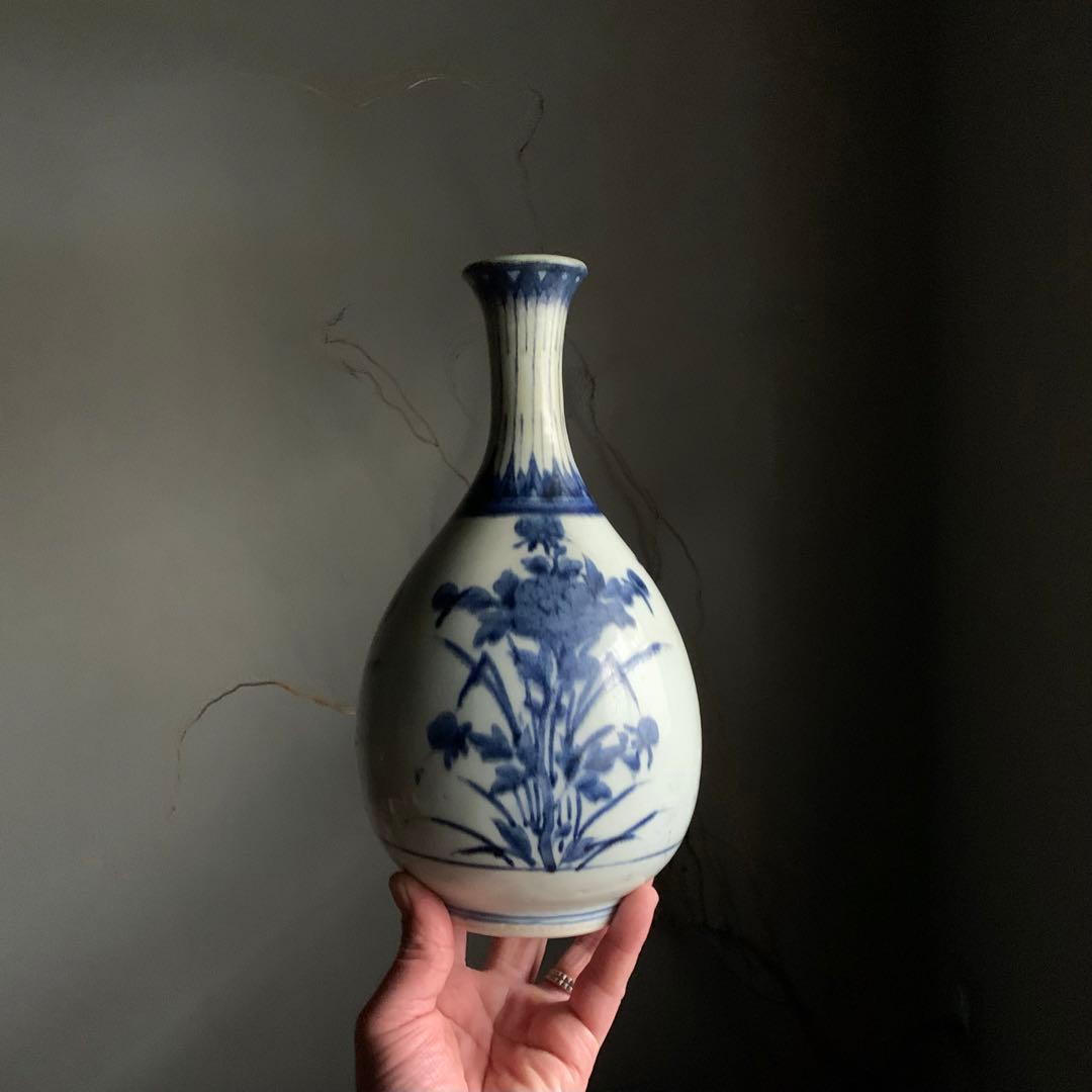 藍九谷 染付瓶 大徳利 古美術 古道具 アンティーク 超希少！