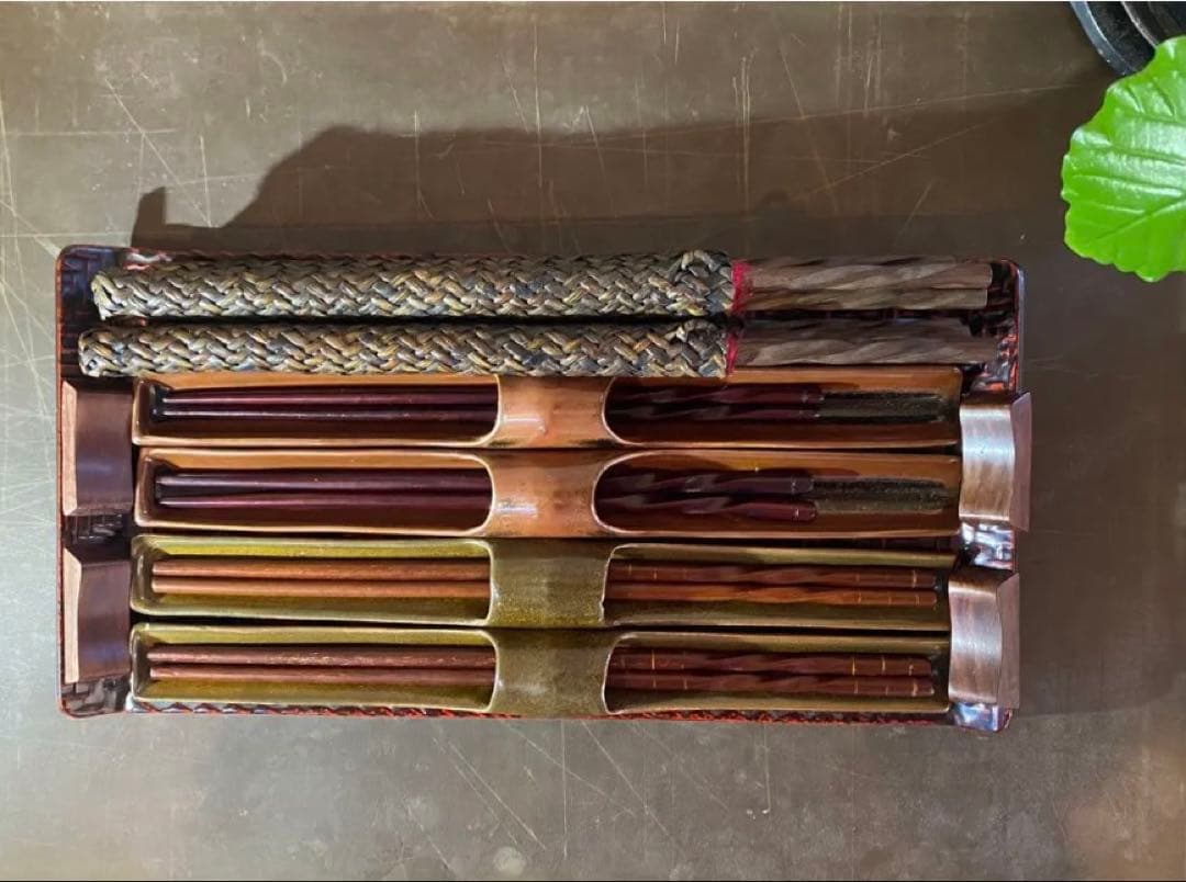 レア　美品　台形久留米籃胎(らんたい)漆器　付属 ・箸・箸置き・合計２１点セット