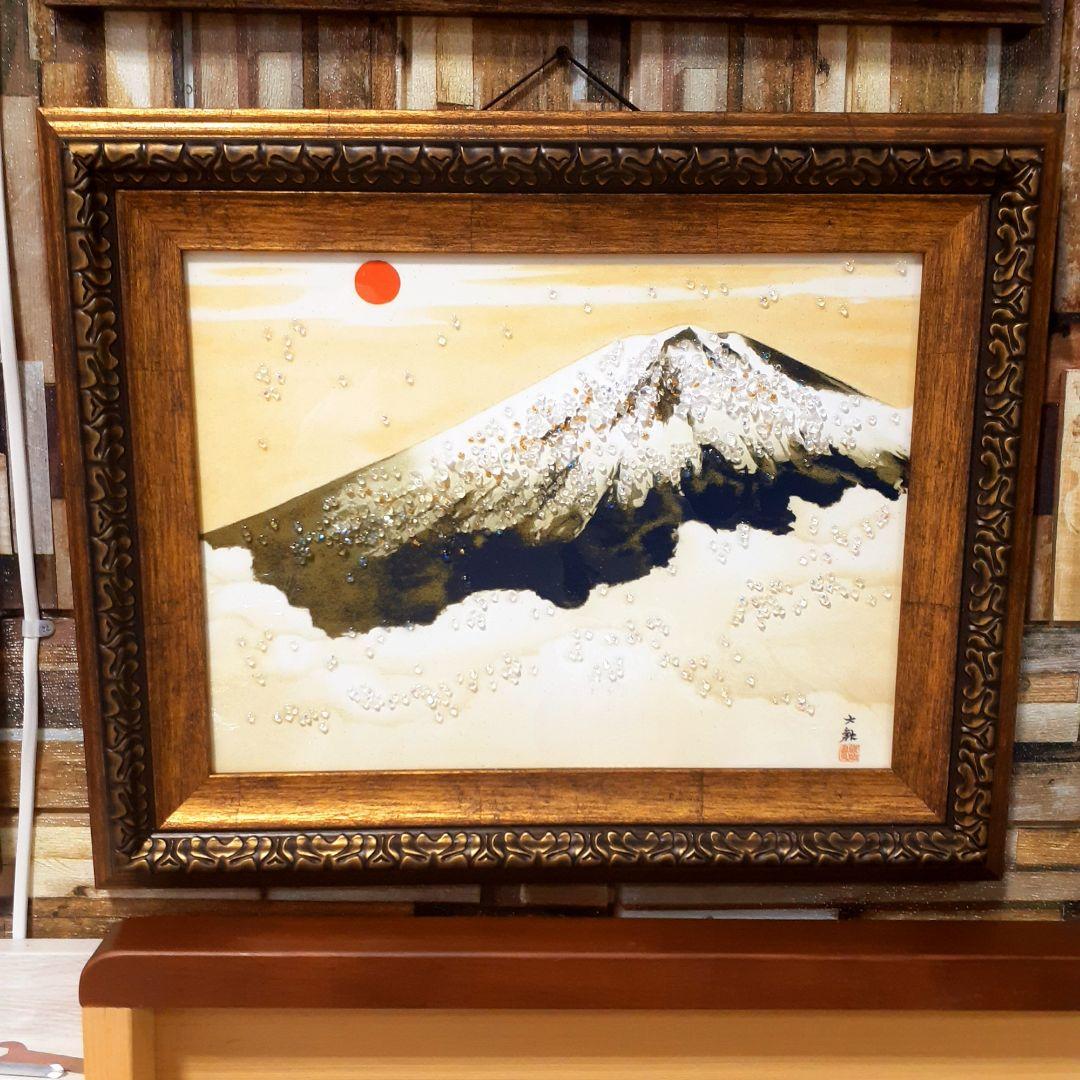 輸入雑貨　天然石　日本名画　『横山大観 霊峰不二』　水晶絵　クリスタルアート