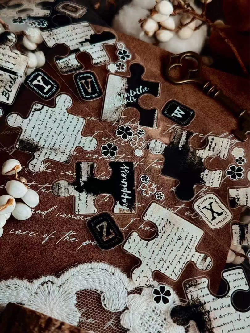 海外マスキングテープ巻売り パズル・セピア 装飾マスキングテープ