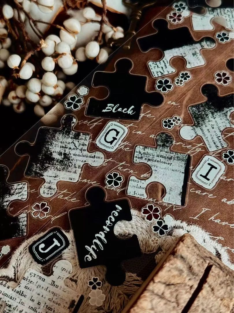 海外マスキングテープ巻売り パズル・セピア 装飾マスキングテープ