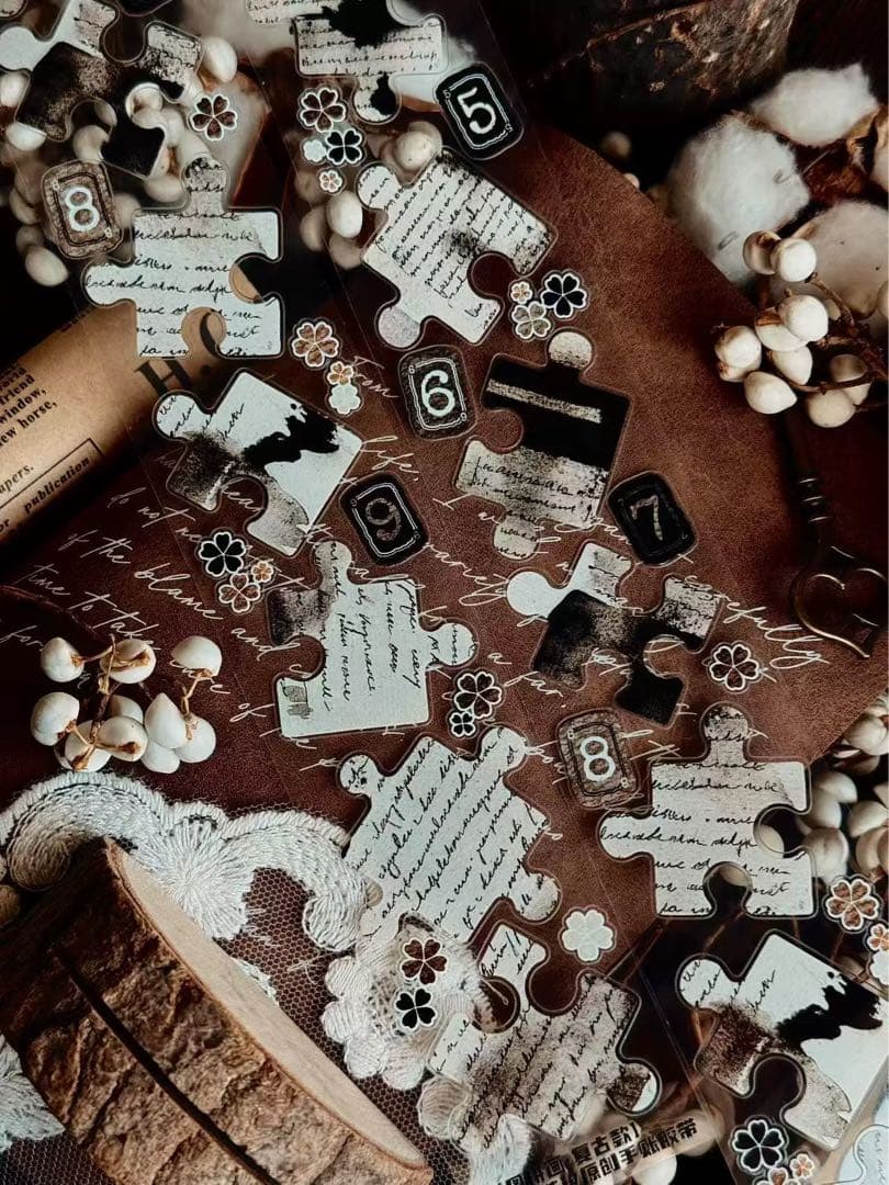 海外マスキングテープ巻売り パズル・セピア 装飾マスキングテープ