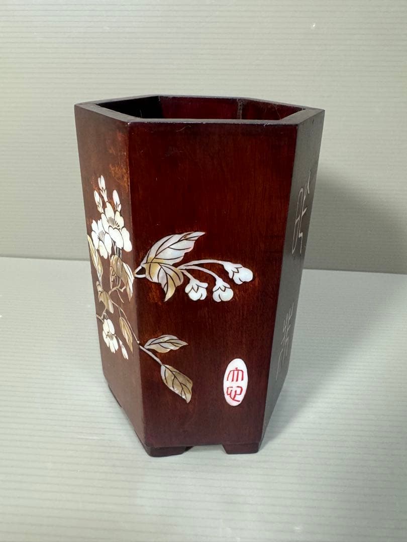 2288 紅木 象嵌 花立 中華アンティーク　時代物