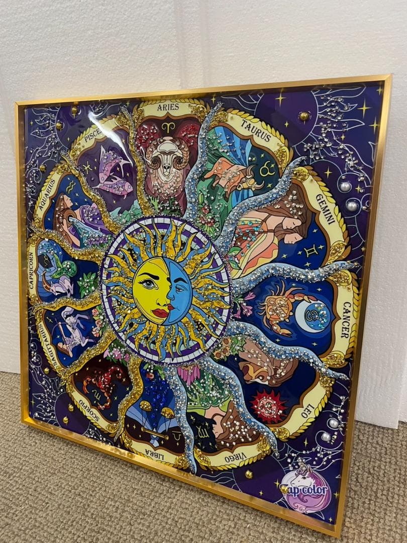 水晶絵　アートパネル　星座　十二星座　黄道　占星術　占い　50×50　星空　絵画