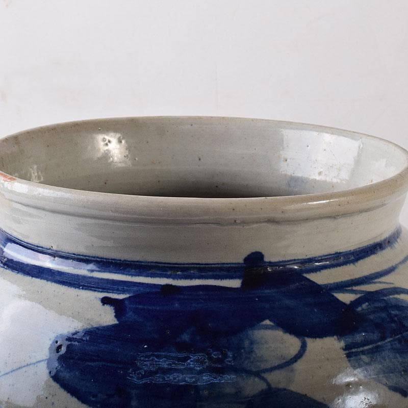 朝鮮美術　李朝　高麗白磁　染付　花文　壺　V　R7906C