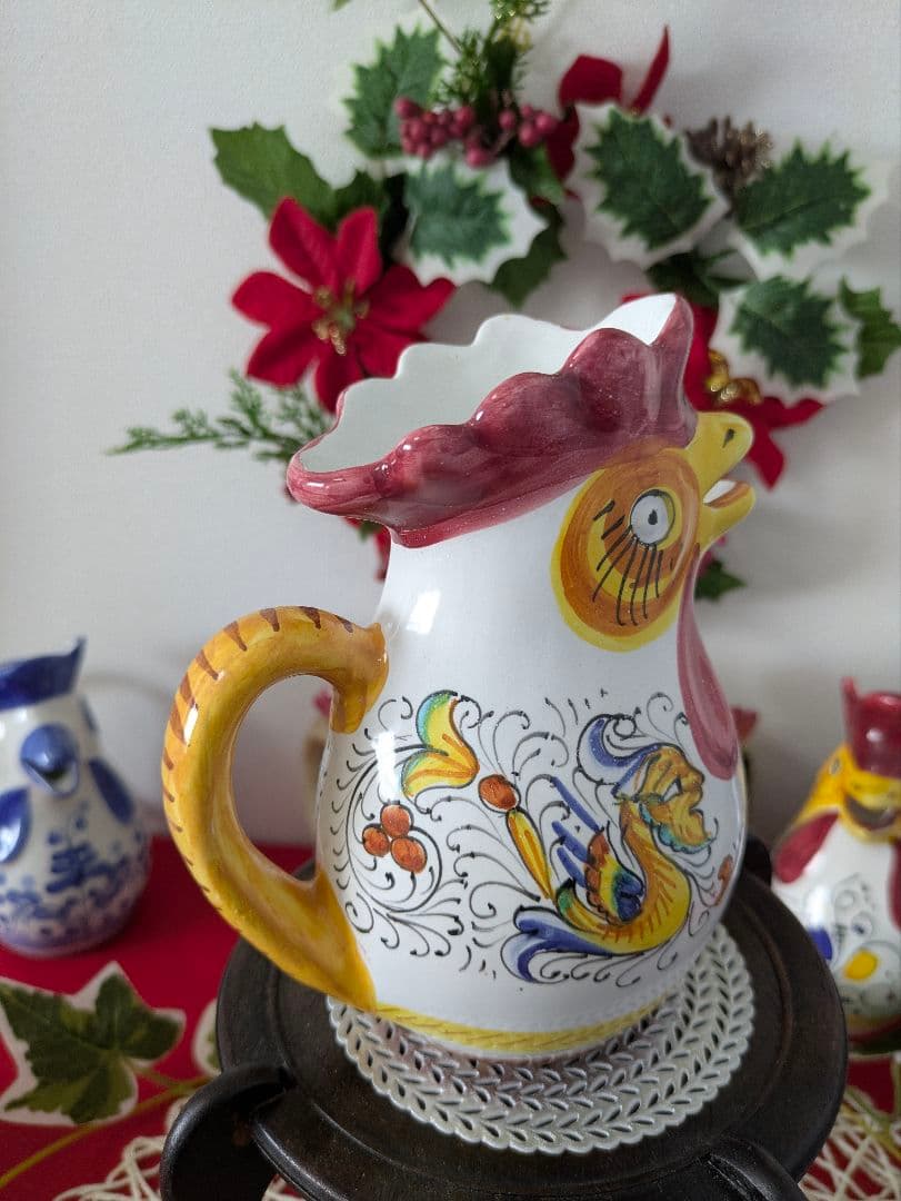 ニワトリピッチャーイタリアアンティーク幸せを守るといわれる一品プレゼントにも