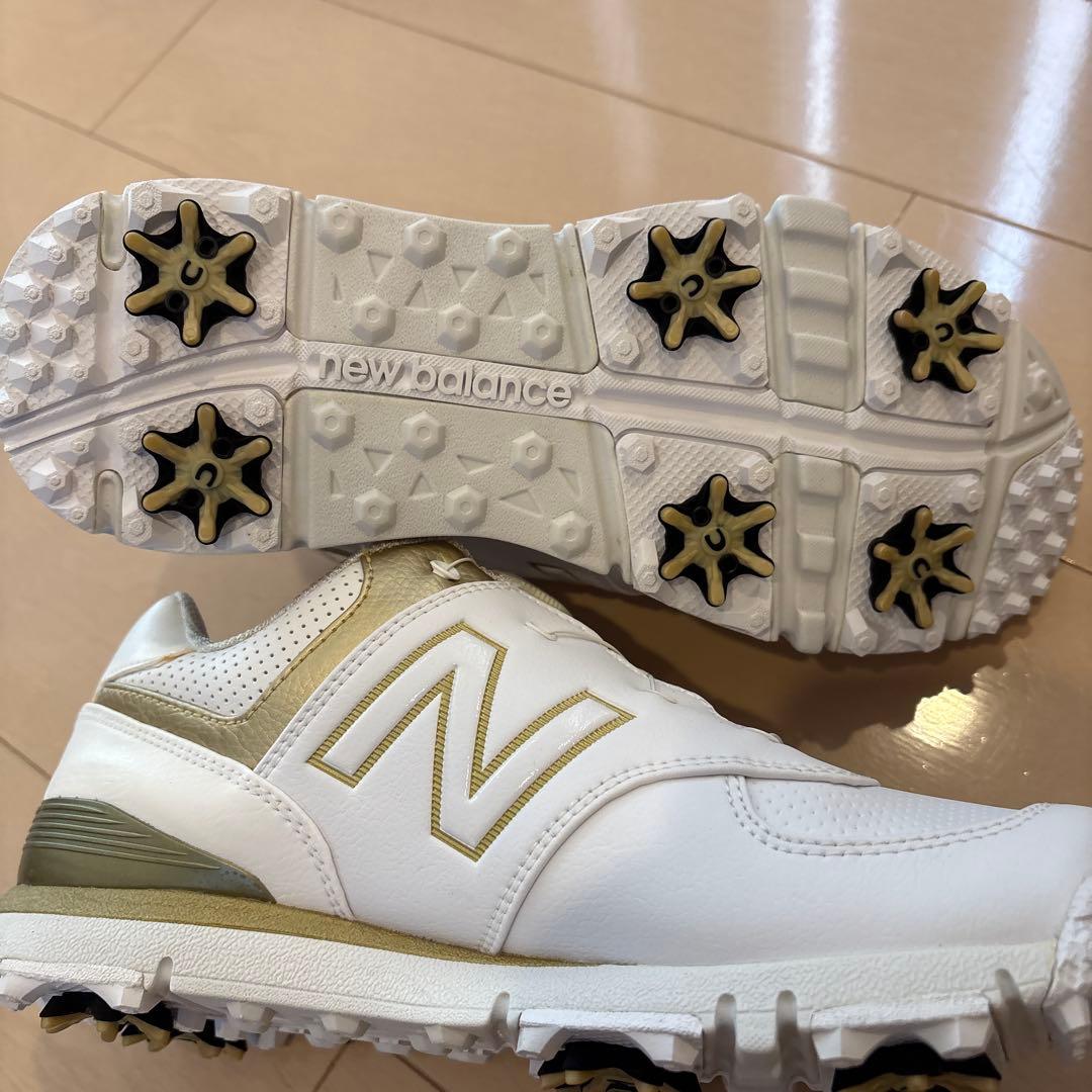New Balance 574 ホワイト/ゴールド ゴルフシューズ