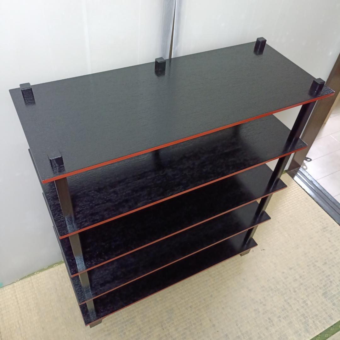 K103 水谷棚 配膳棚 柿合塗 組立式 五段 懐石道具 茶道具