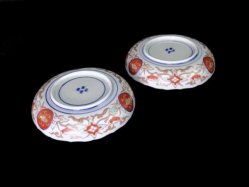 古伊万里　金襴手　松竹梅に花の図　４寸皿　２枚　E774AS-CPv