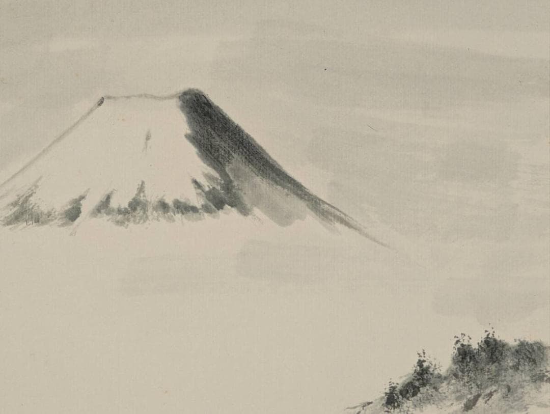 【真作】絵画　水墨画（色紙）　幽玄の富士　静寂と余白の美　気韻生動の一枚　Y4