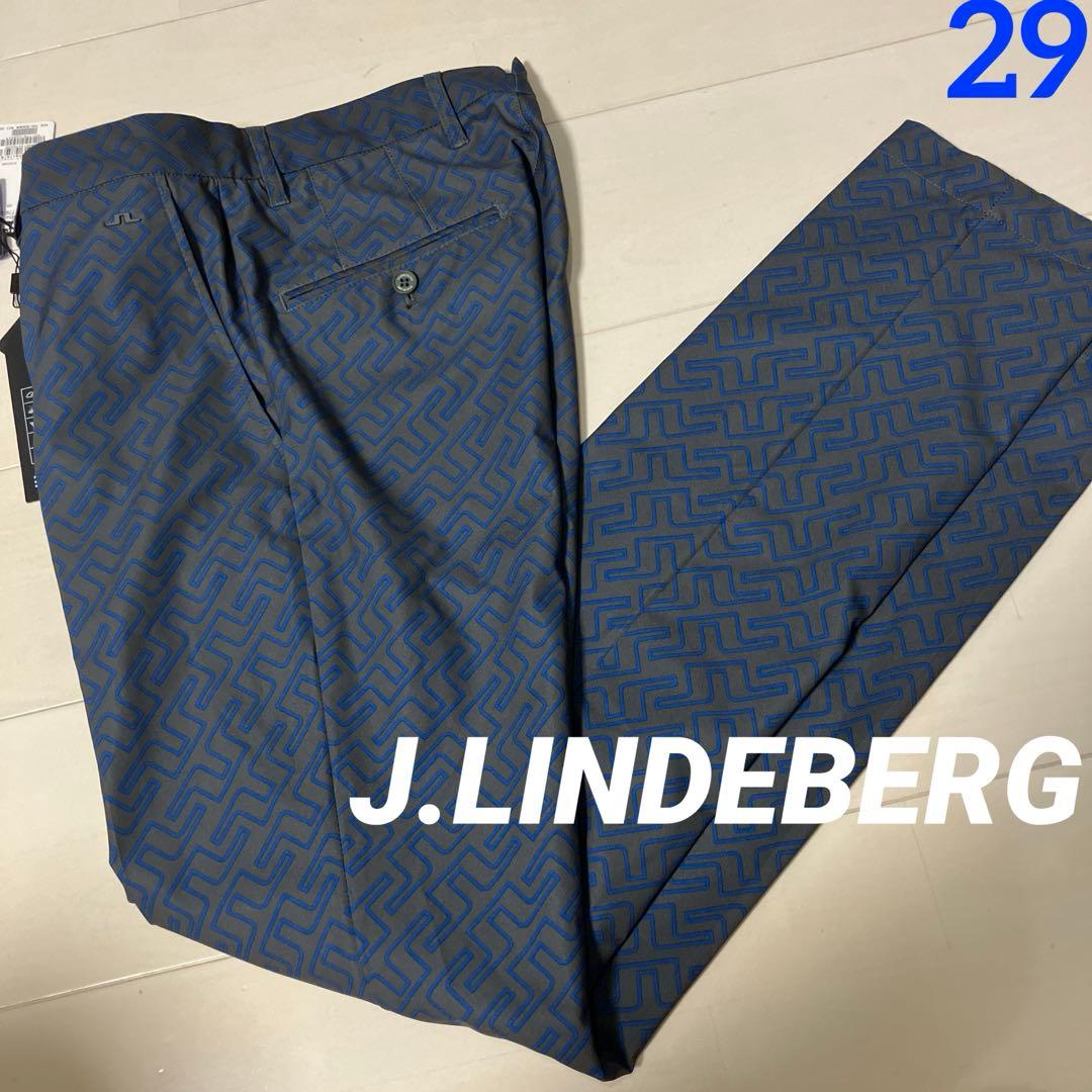 J.LINDEBERGリンドバーグ　ゴルフ　メンズ　総柄　パンツ　グレー×ブルー