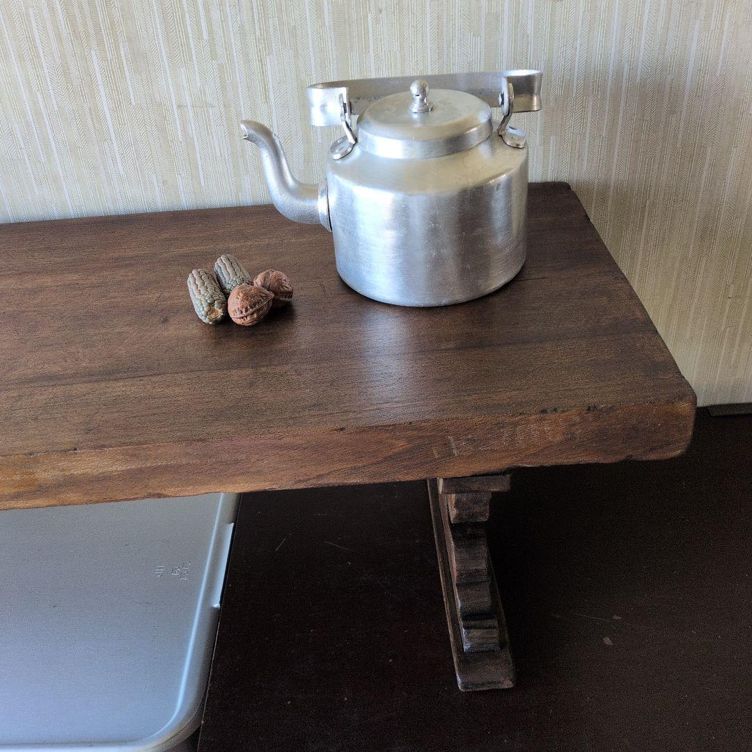 ブロカント古道具アンティーク重厚な経机 天板厚　5センチ　ローテーブル