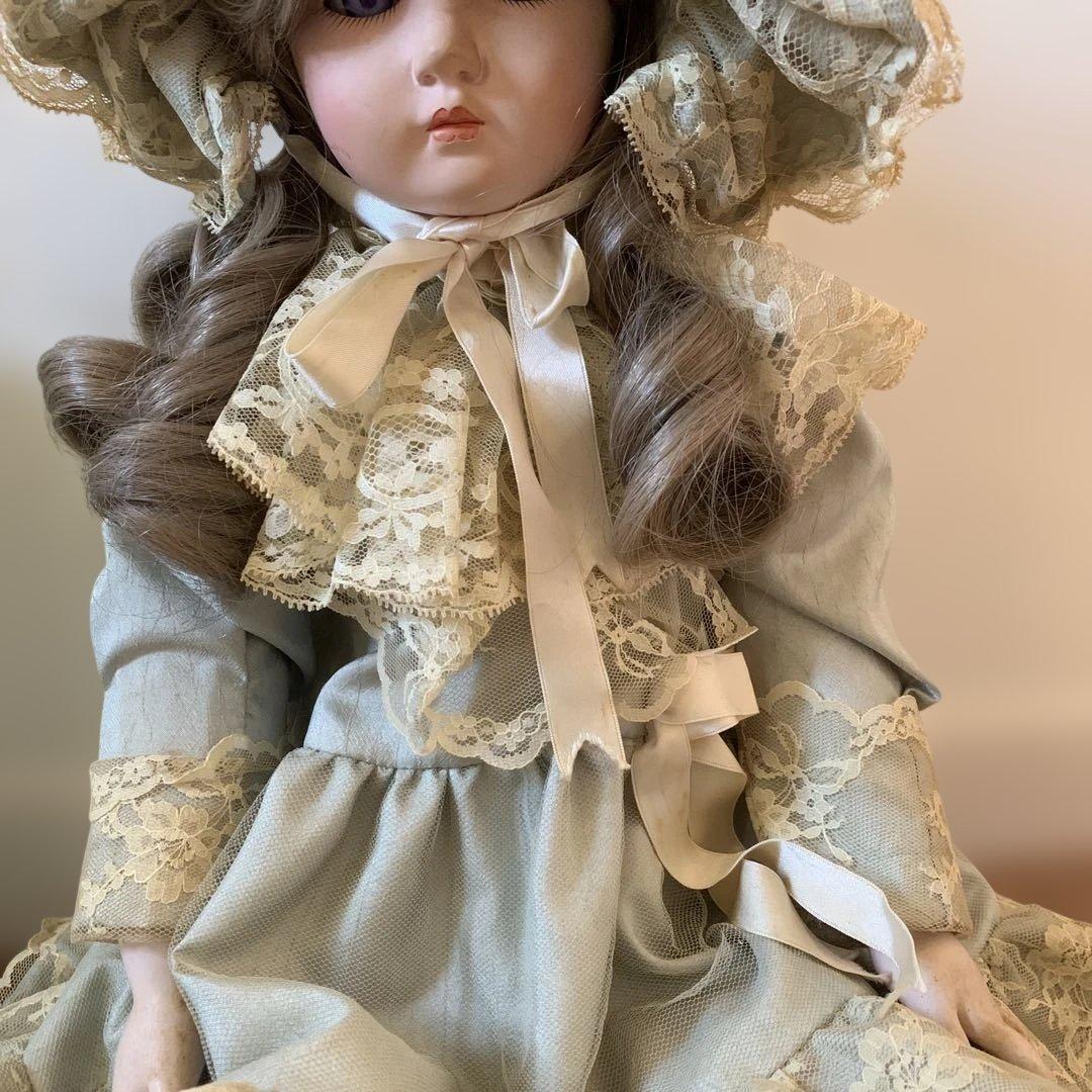 西洋人形 ボンネット付き ドール エメラルドグリーンドレス