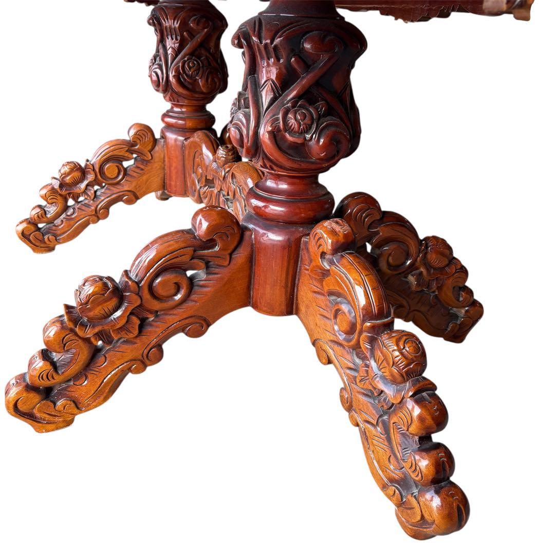 【手渡し限定】イタリア　象嵌 アンティーク ダイニングセット　硝子マット付