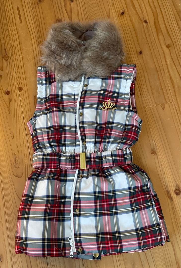 キスオンザグリーン　ファー付　中綿ジャケット　長袖　チェック　M