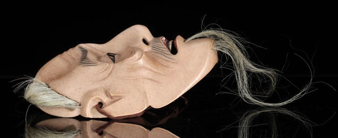 初代 野川陽山 時代能面 木彫 翁 姥 一対 箱付 在銘 小尉面 古美術 骨董品