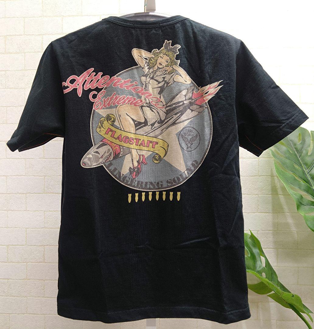 FLAGSTAFF Tシャツ ピンナップガール 黒 刺繍 ミリタリー
