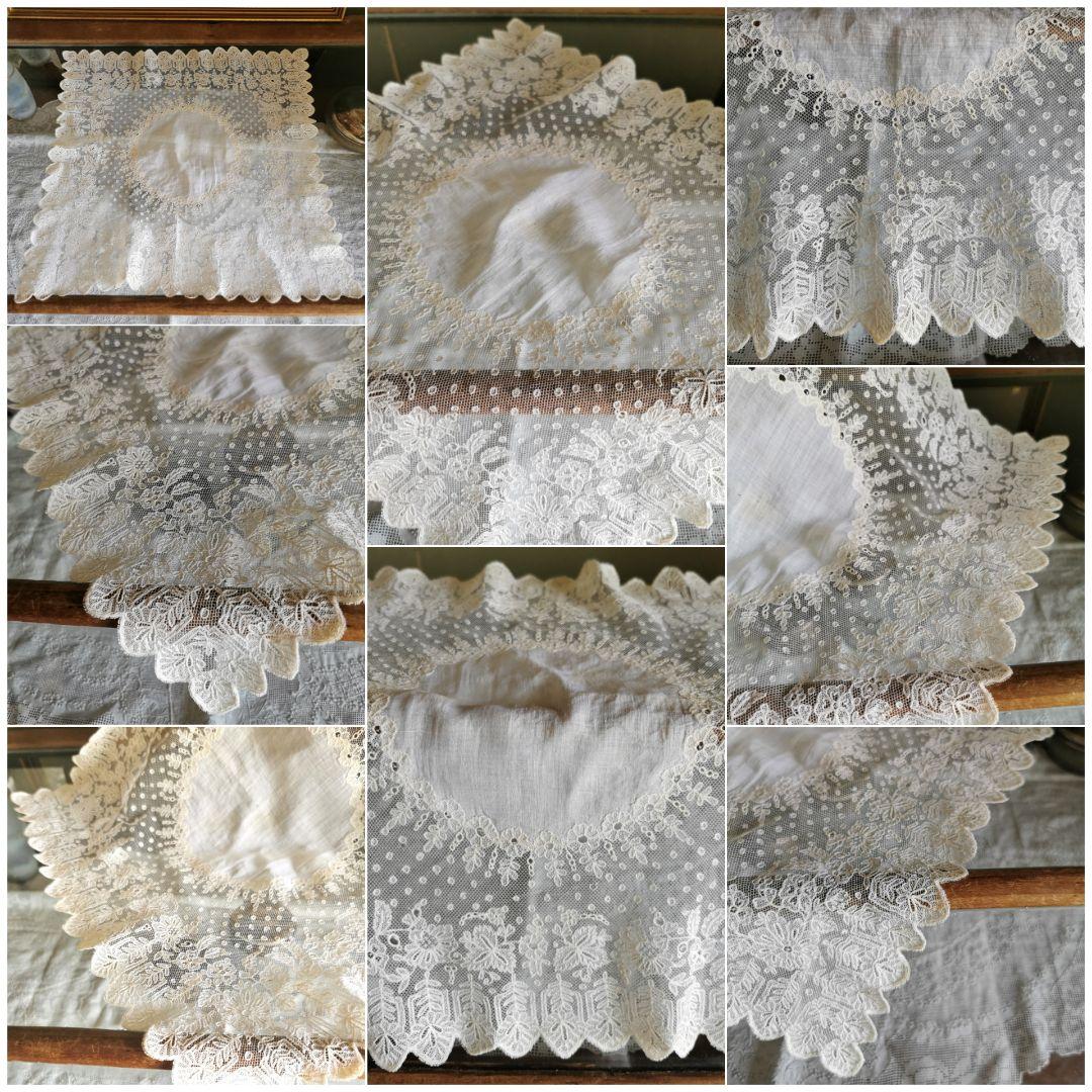 アンティークフランス フルールアプリカシオン チュールレースマリアージュハンカチ