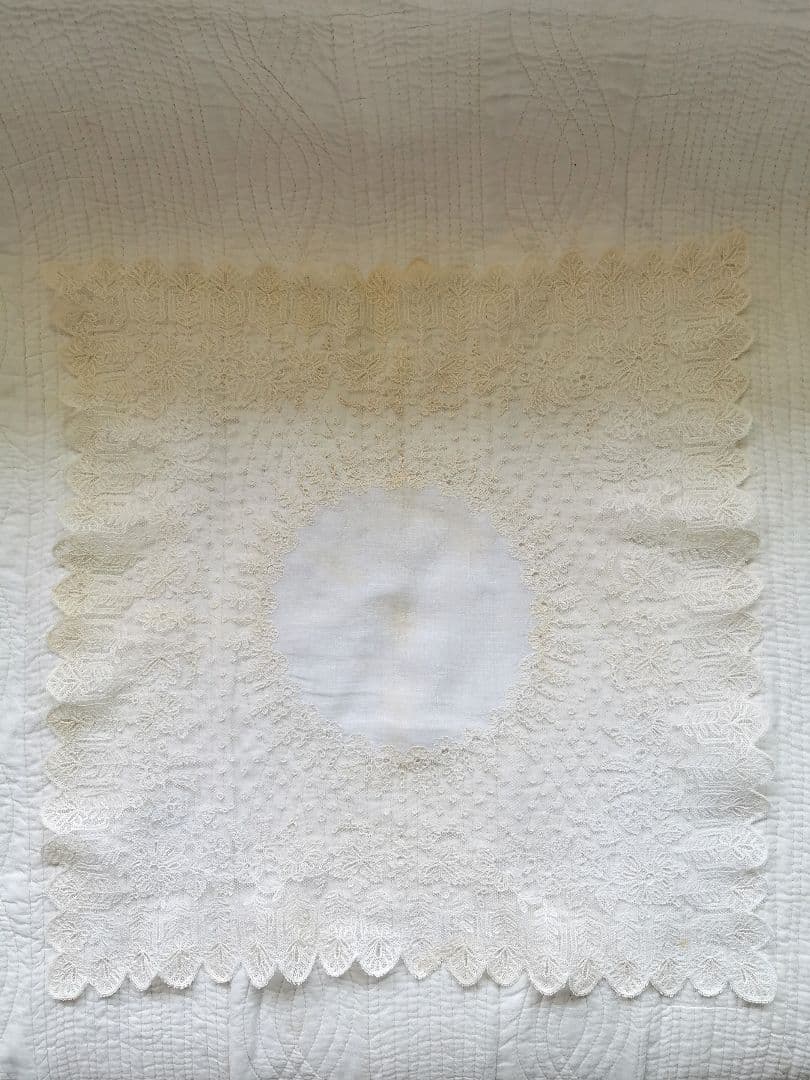 アンティークフランス フルールアプリカシオン チュールレースマリアージュハンカチ