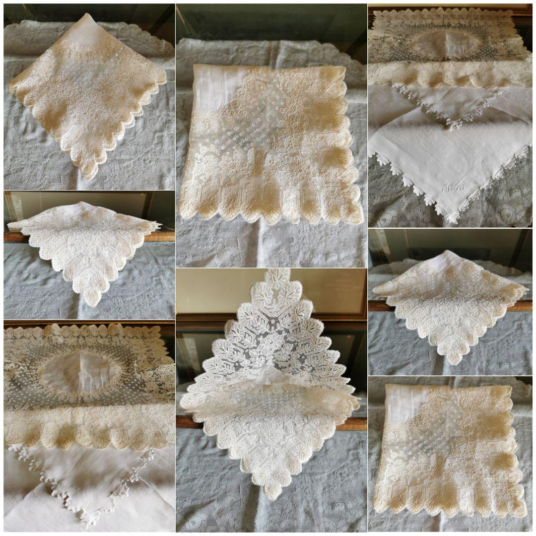 アンティークフランス フルールアプリカシオン チュールレースマリアージュハンカチ