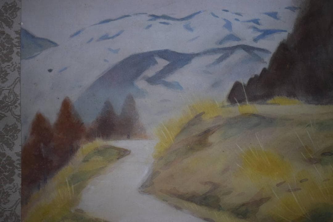 真作/堀江春斎/彩色山水図/桐共箱二重箱付/布袋屋掛軸HI-272