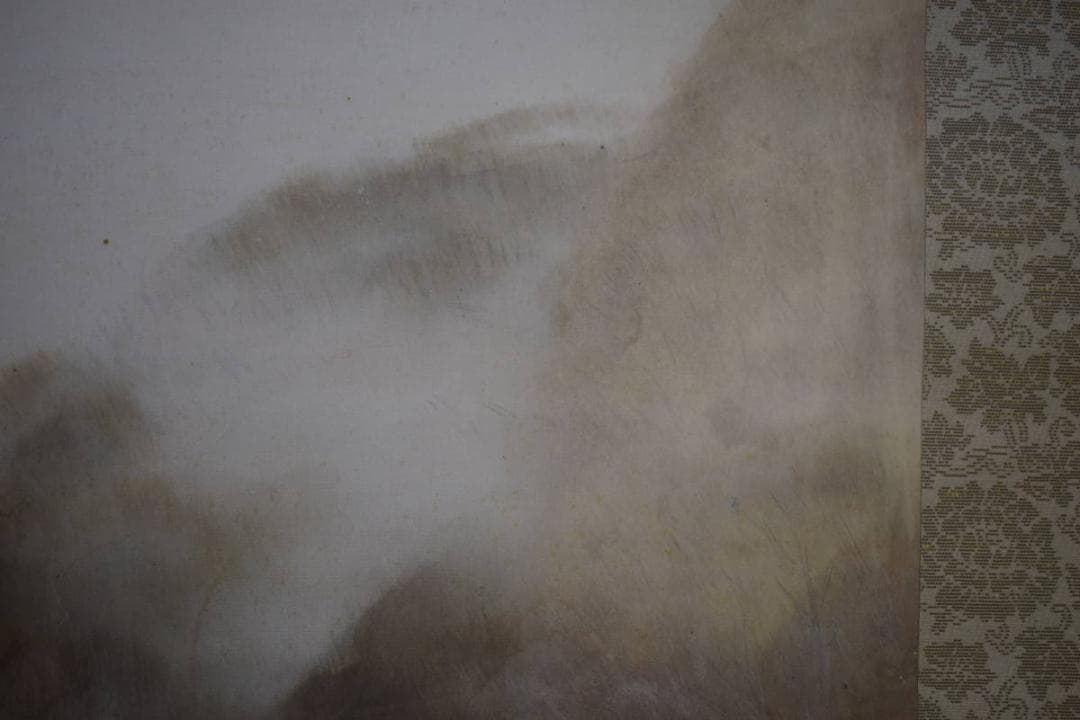 真作/堀江春斎/彩色山水図/桐共箱二重箱付/布袋屋掛軸HI-272