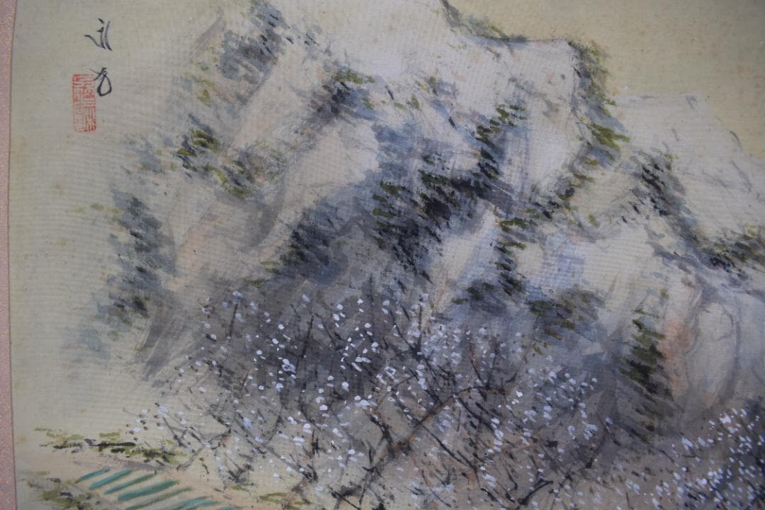 【真作】橘田永芳/梅渓春耕図/梅山農耕/横物/掛軸☆宝船☆Y-723　JM