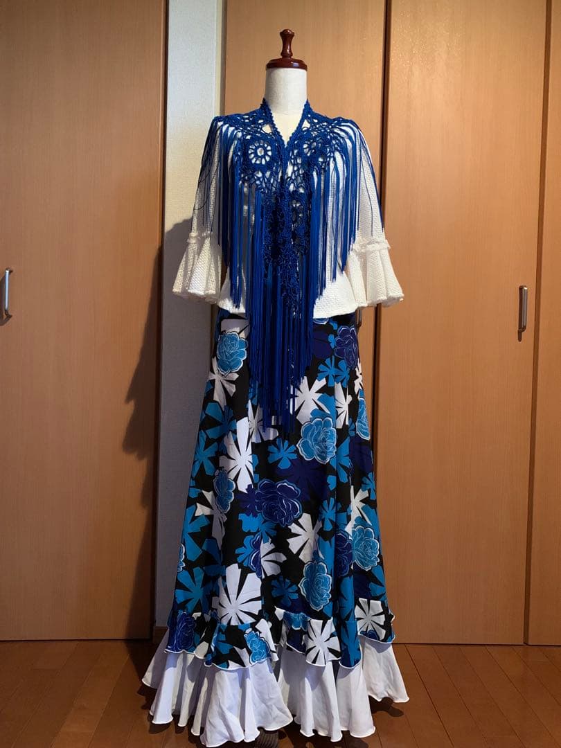 フラメンコ衣装　フラワープリント ノースリーブ ロングワンピース