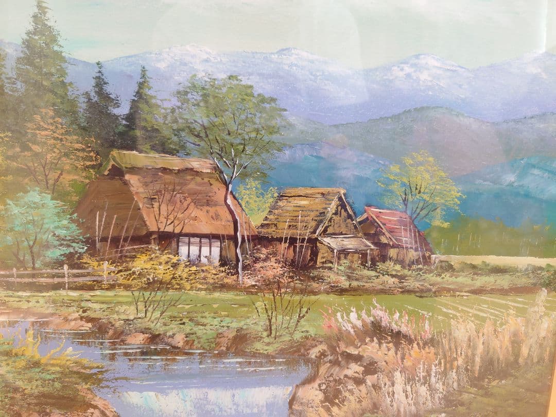 ★絵画 沢健 『信濃の民家』油彩 F10号★検)額付き 風景画 真筆証明書付