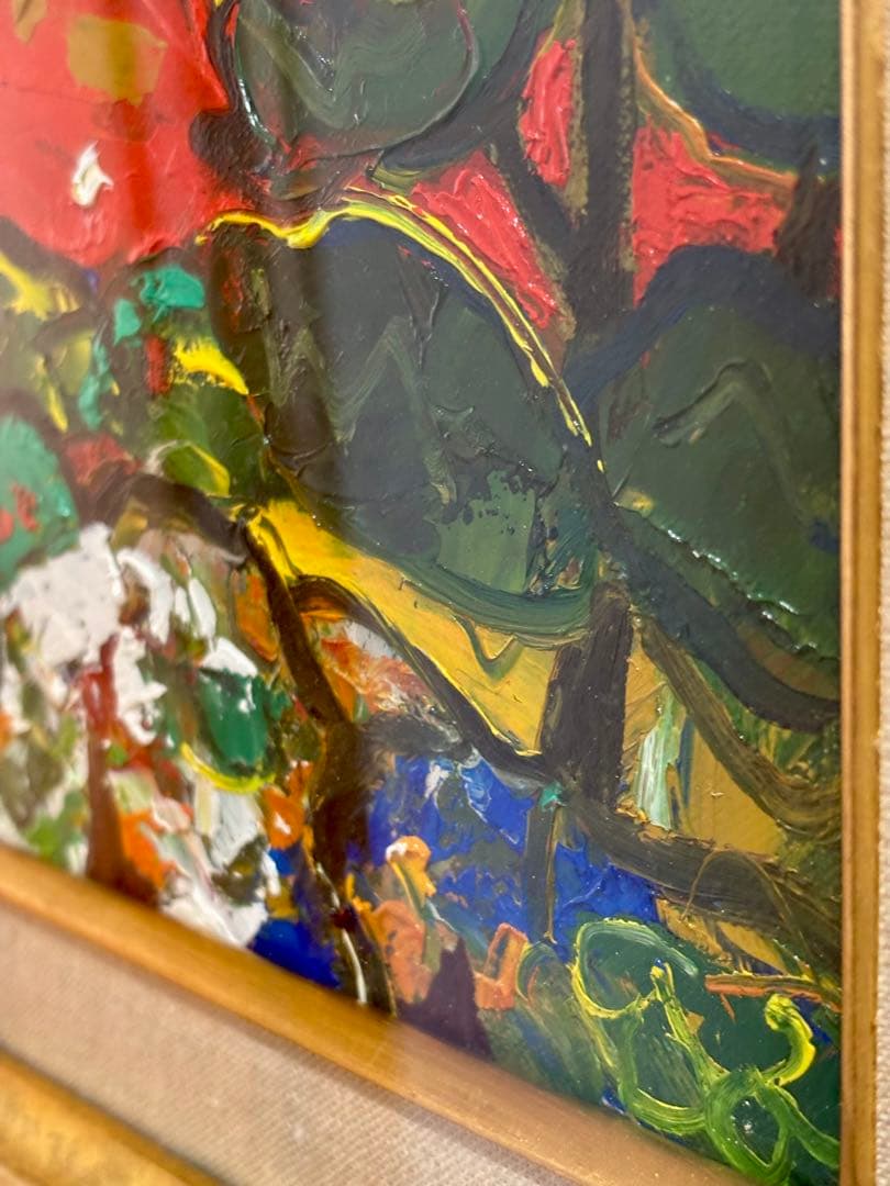 #大沢武士 『赤富士』油彩画（F4号）額装 直筆サイン入り