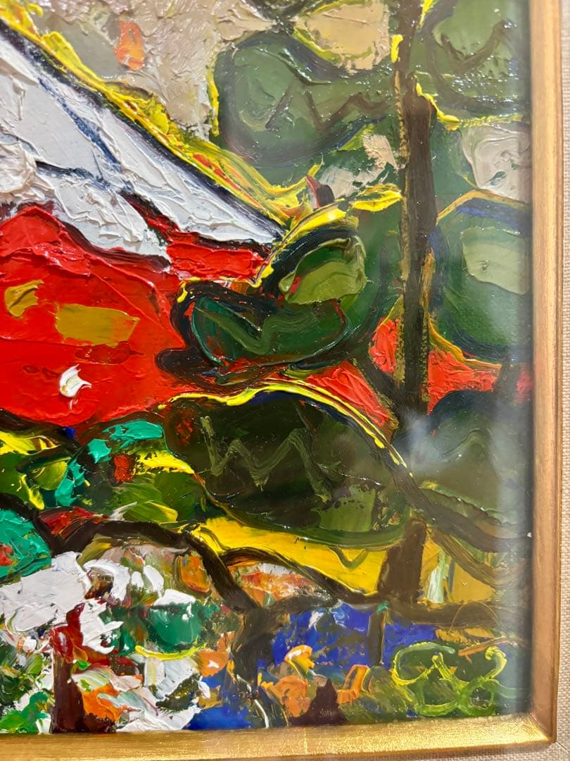 #大沢武士 『赤富士』油彩画（F4号）額装 直筆サイン入り