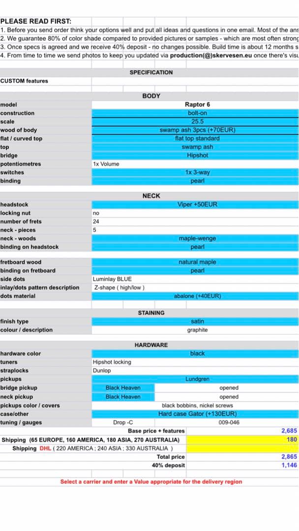 ギター skervesen guitars velociraptor6