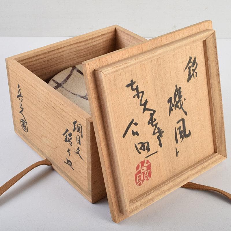 北大路魯山人作　網目文　銘々皿　五客　銘「磯風」　清水公照極め箱　M　R9391