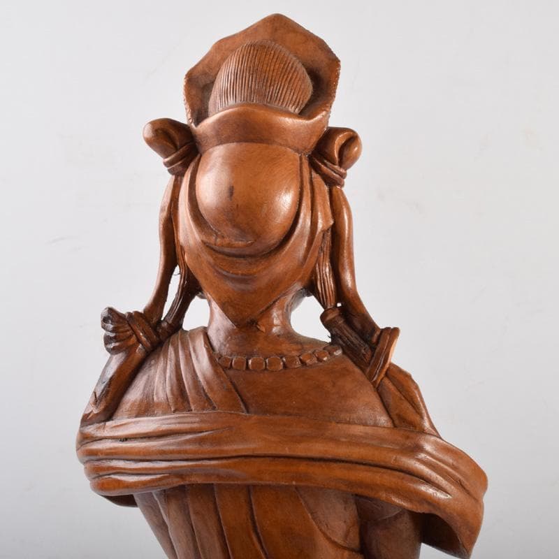 中国　唐木黄楊木製　玉石装飾　観音菩薩像　仏像　高さ約40cm　N　7208