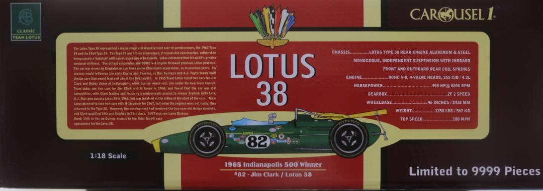 カルーセル１製　ロータス３８　1／１８　１９６５インディー５００優勝車Ｊクラーク